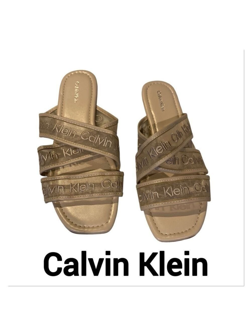 CALVIN KLEIN Beige Logo Slide Sandals size 9.5
